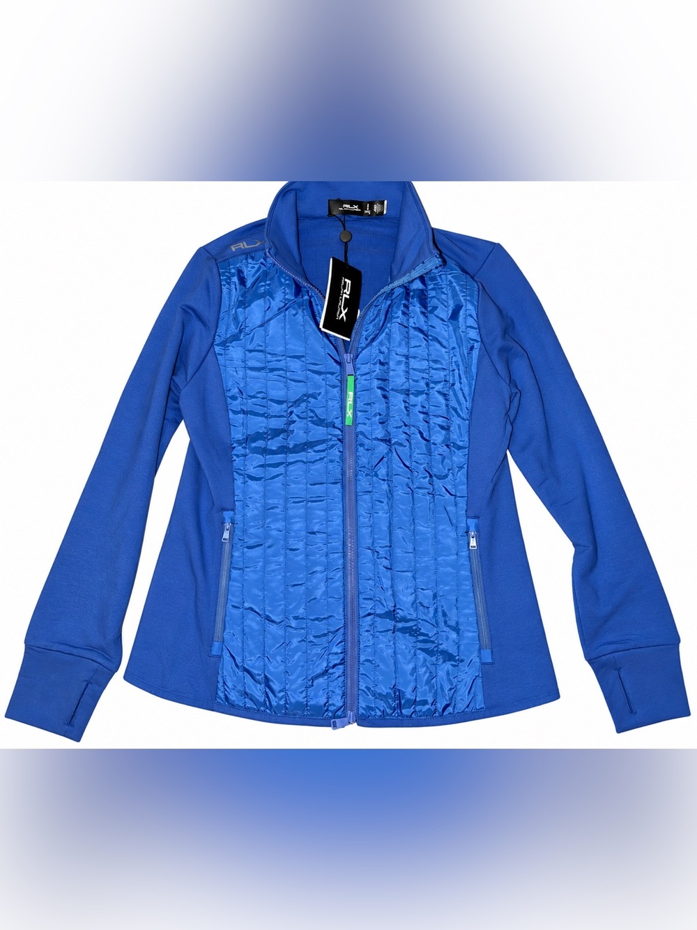 RLX Ralph Lauren Royal Blue Quilted-Front Women Performance Full Zip Jacket NWT